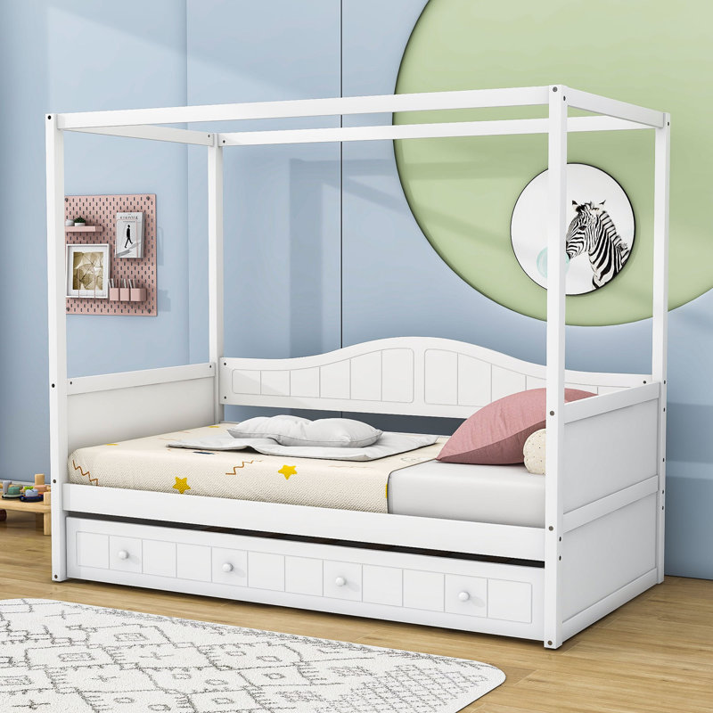 Loflin Twin Wood Canopy Daybed with Twin Size Trundle